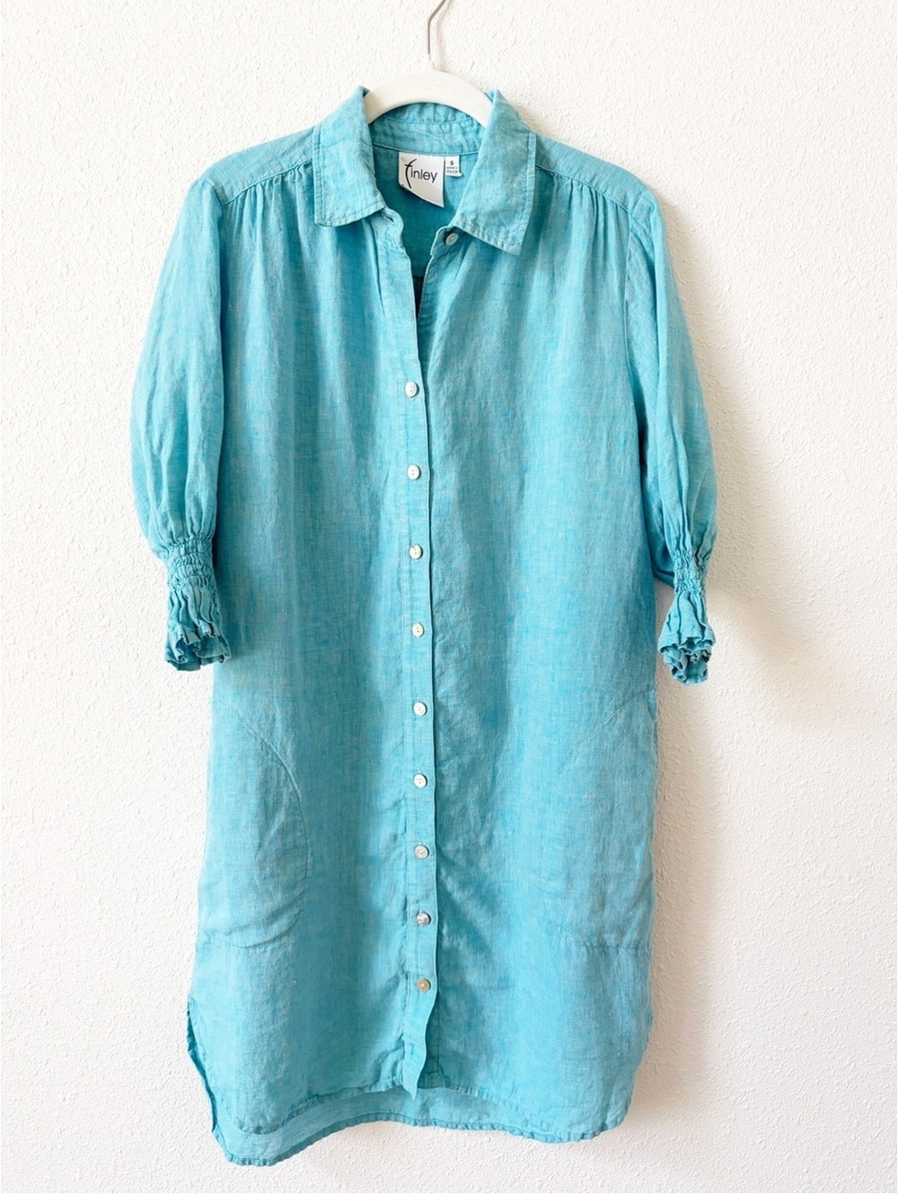 Finley Miller Shirt Dress Tunic Blue Size Small Linen Preppy Coastal Colorful